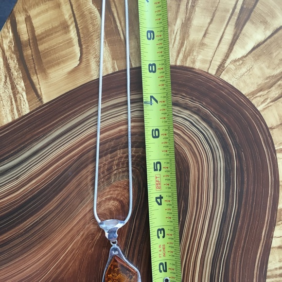 Silver necklace with amber drop - Picture 3 of 5